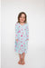 girl wearing long sleeve blue twirl dress with pink fancy cowgirl print with hands in pocketws
