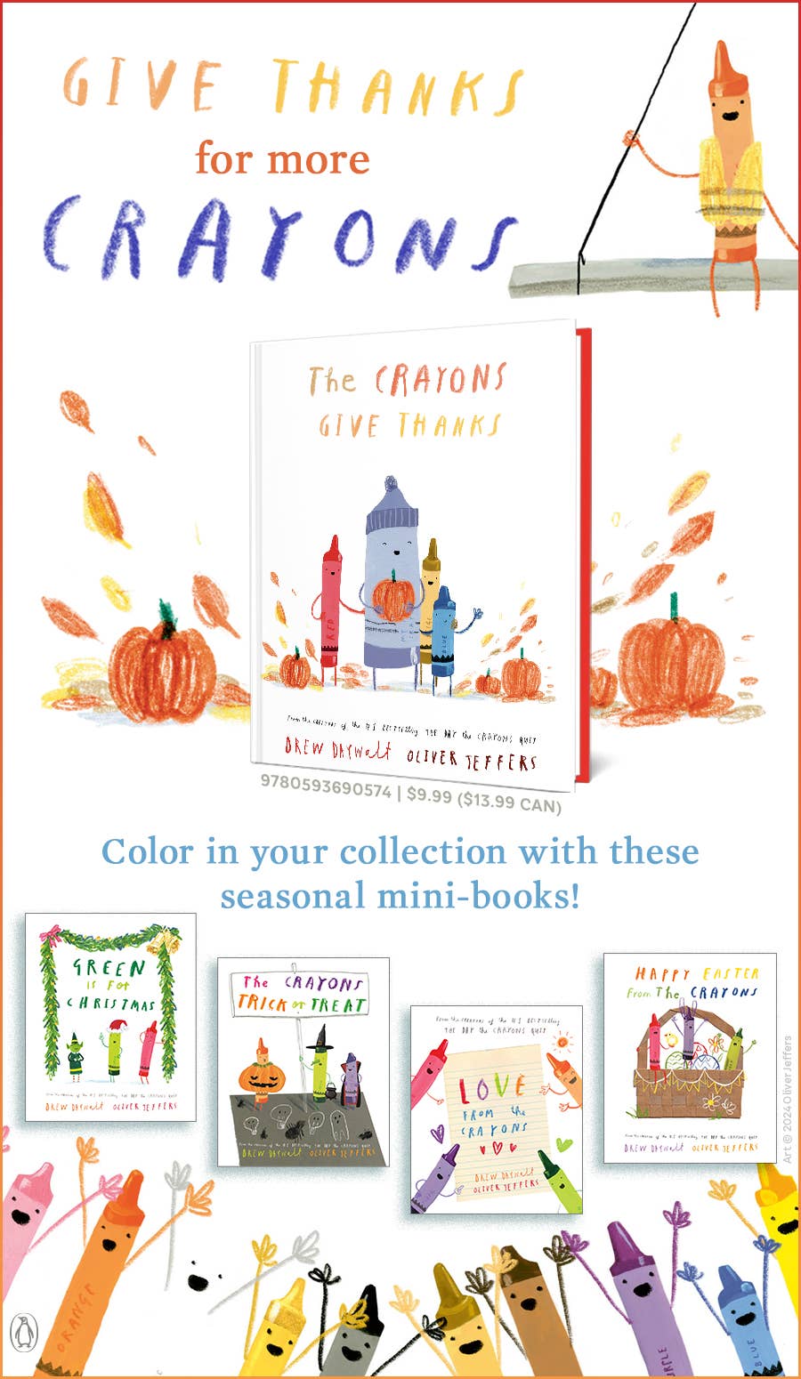 Set of Crayola mini-books with colorful crayon characters and autumn-themed illustrations.