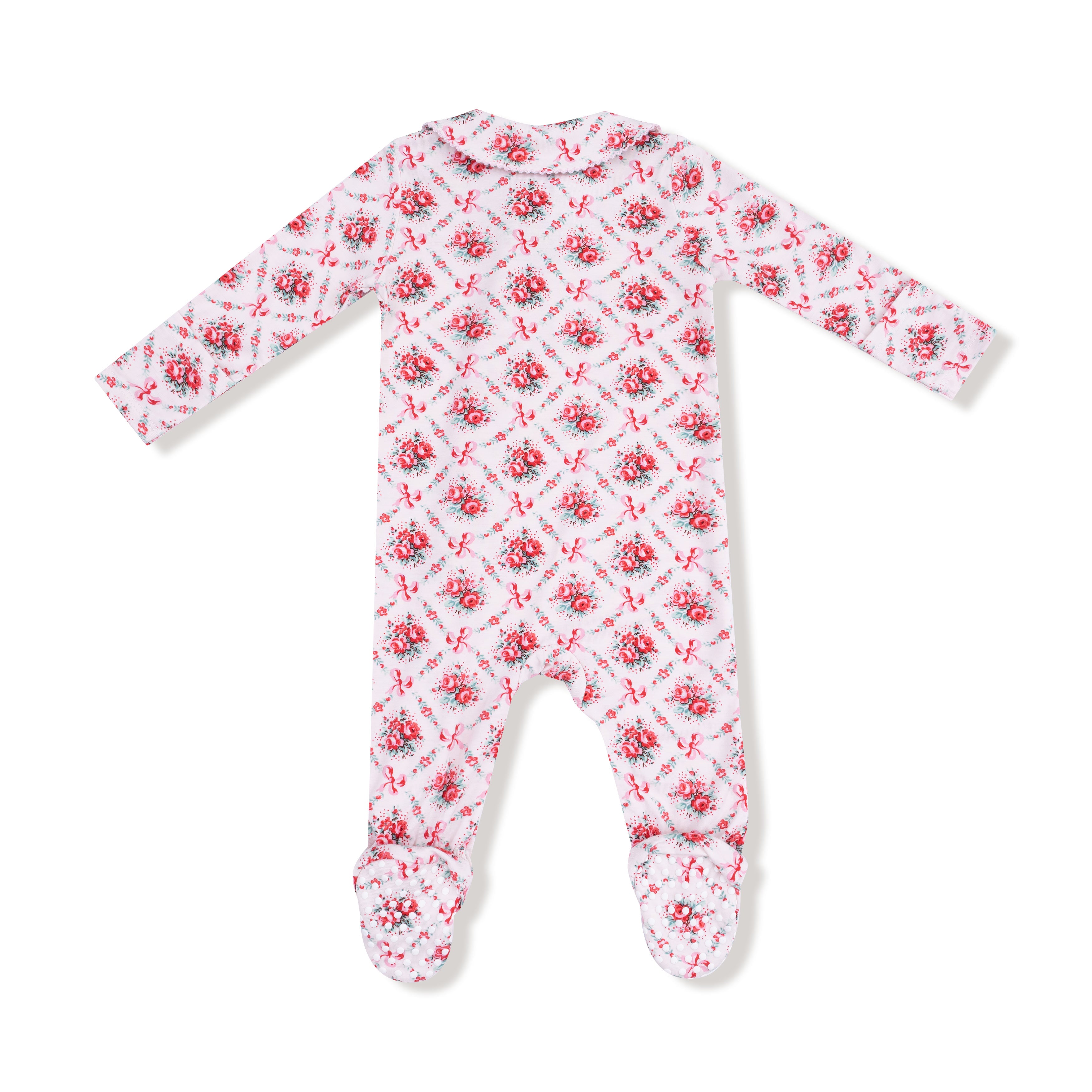 Peter Pan Zippered Footie - Rose Bow Lattice