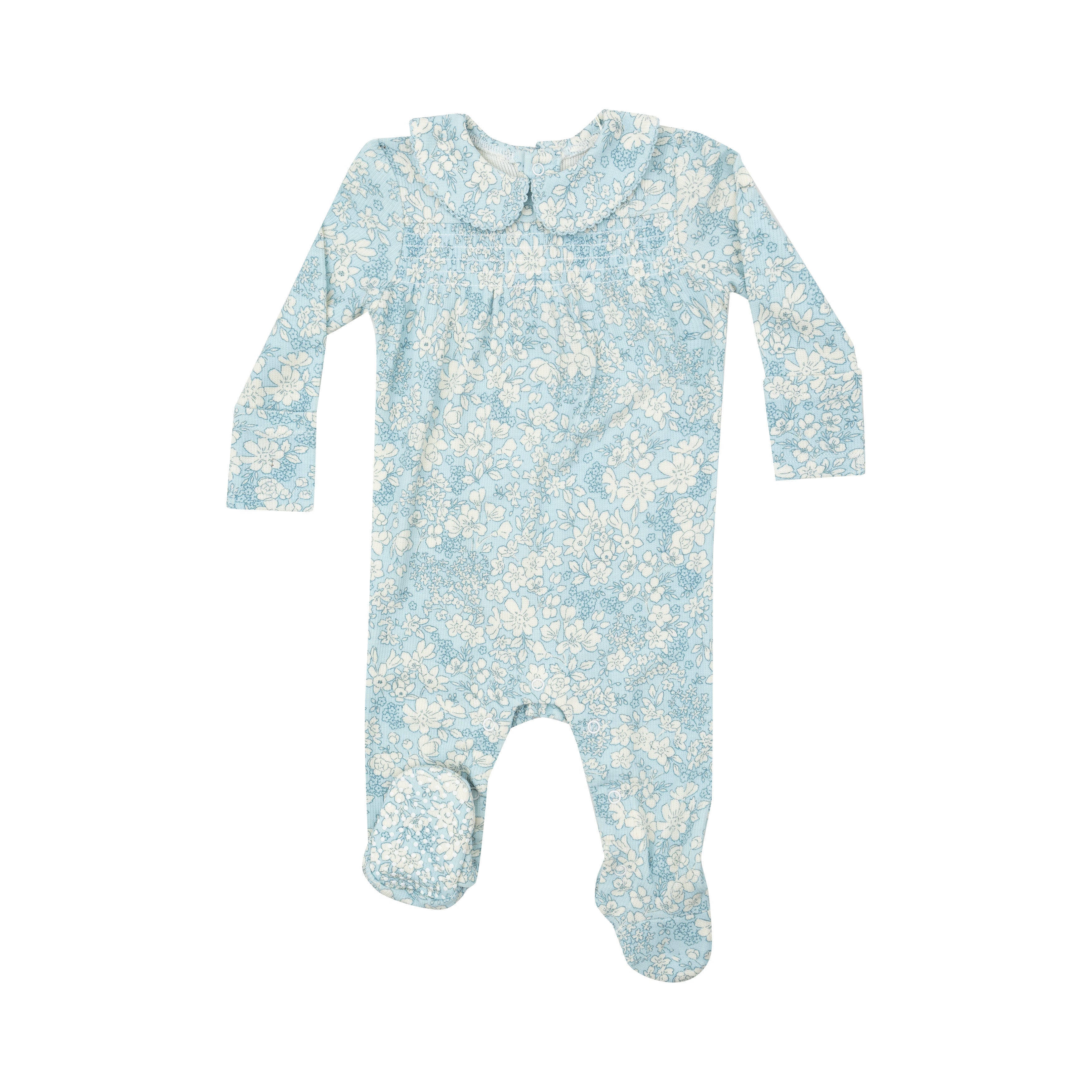 Smocked Footie - Blue Meadow Floral