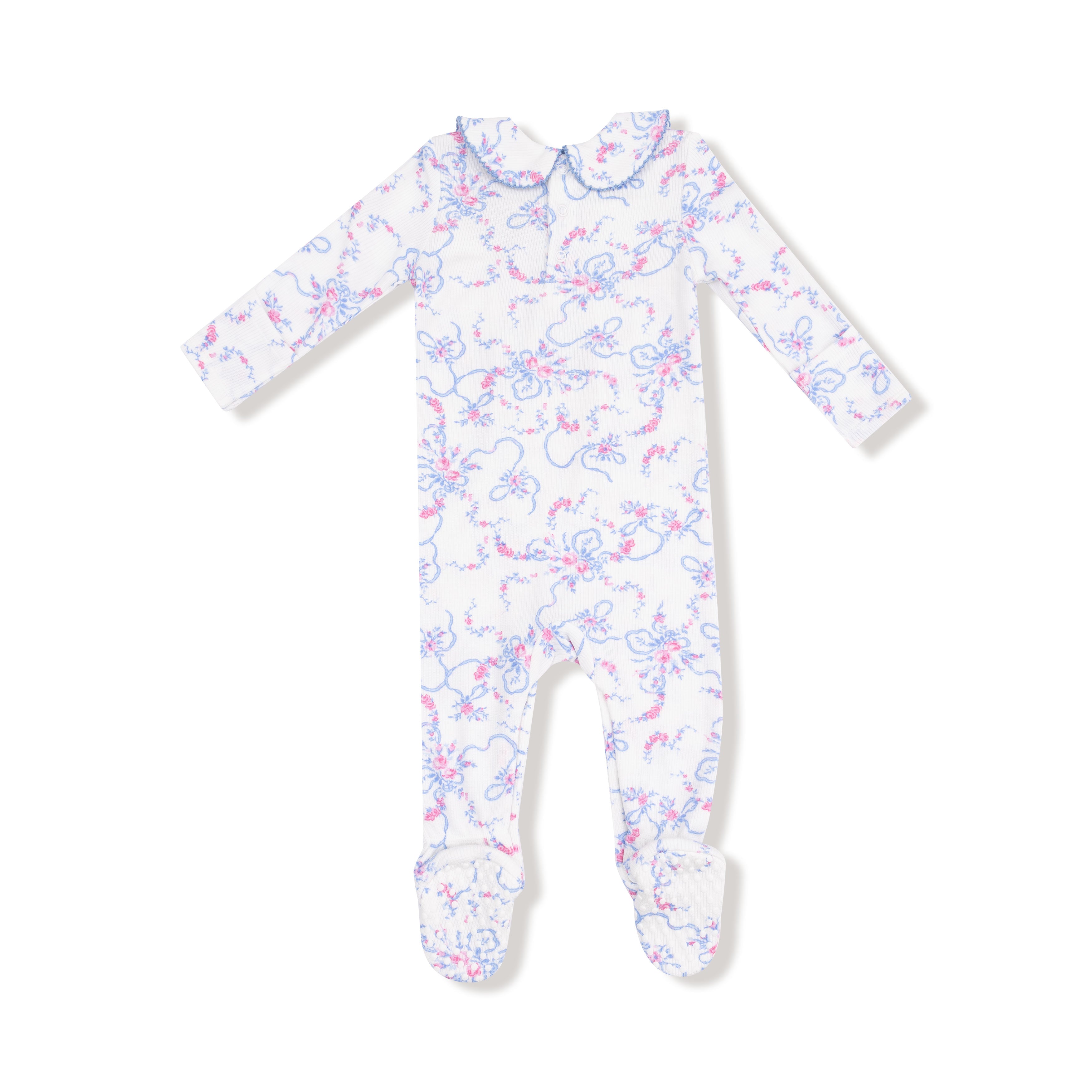 Smocked Zipper Footie - Ribbon Floral Fling