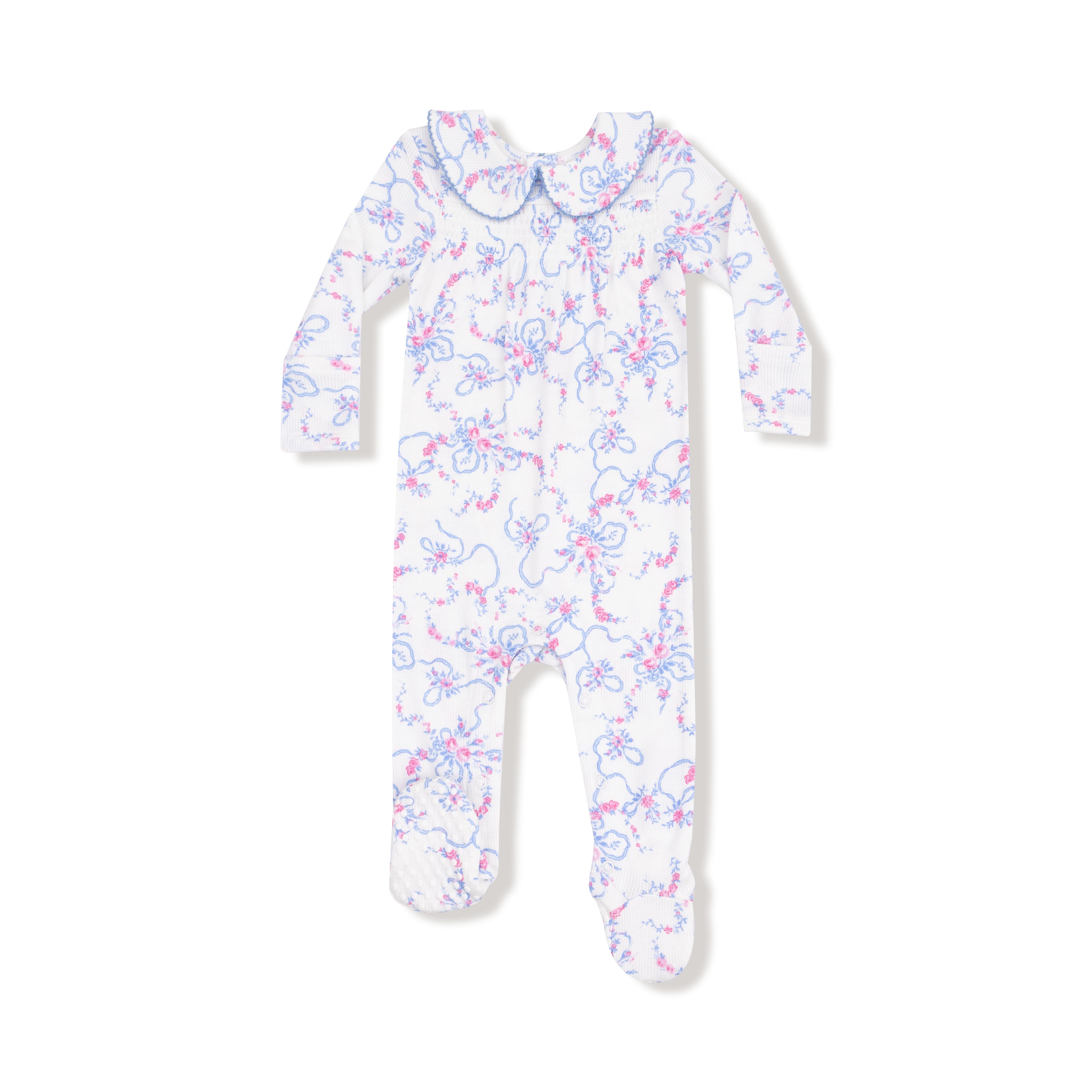 Smocked Zipper Footie - Ribbon Floral Fling