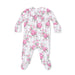 Floral baby onesie with pink flowers on a white background