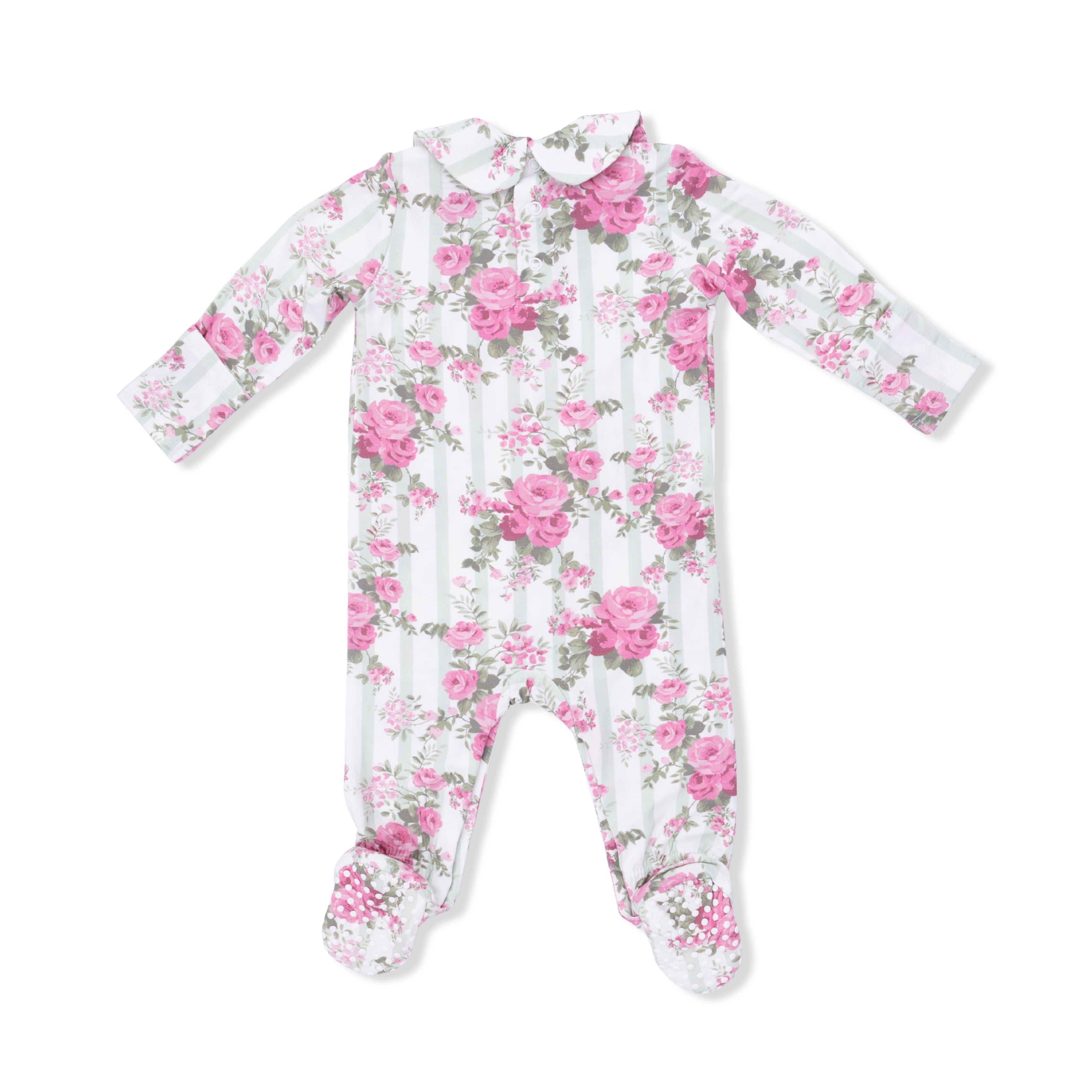 Floral-patterned baby onesie on a white background