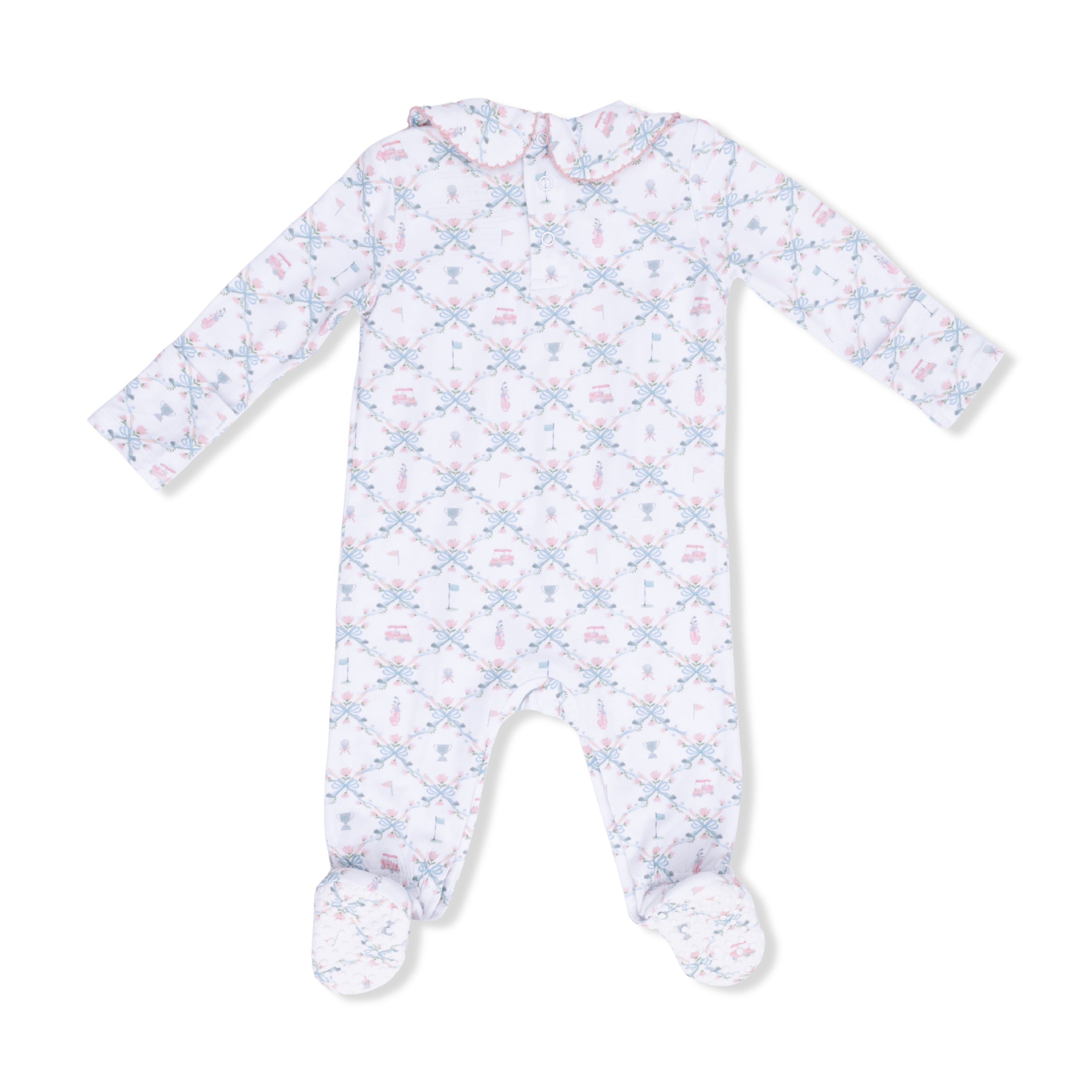 Smocked Zipper Footie - Golf Trellis Pink