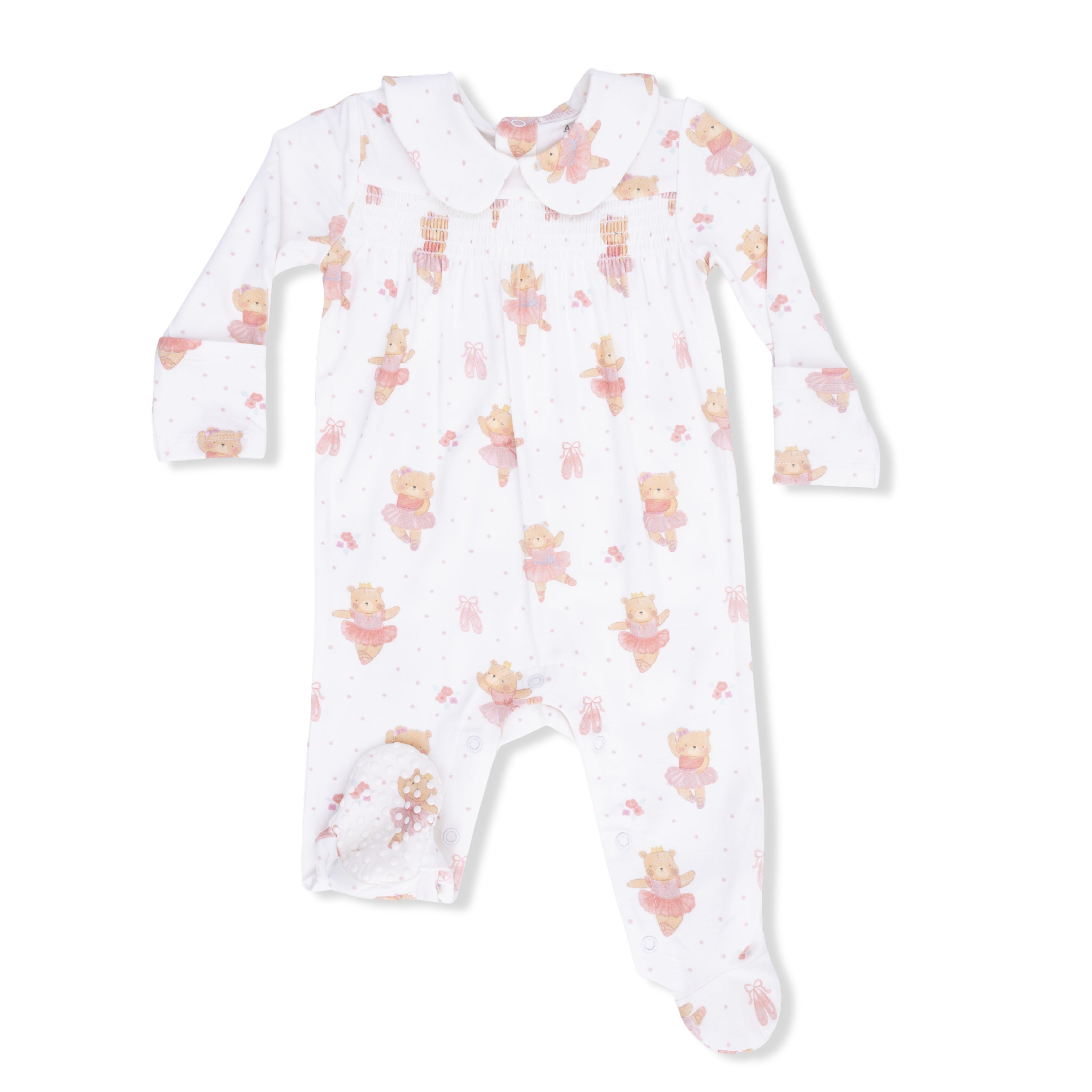 Smocked Zipper Footie - Teddy Bear Ballerina