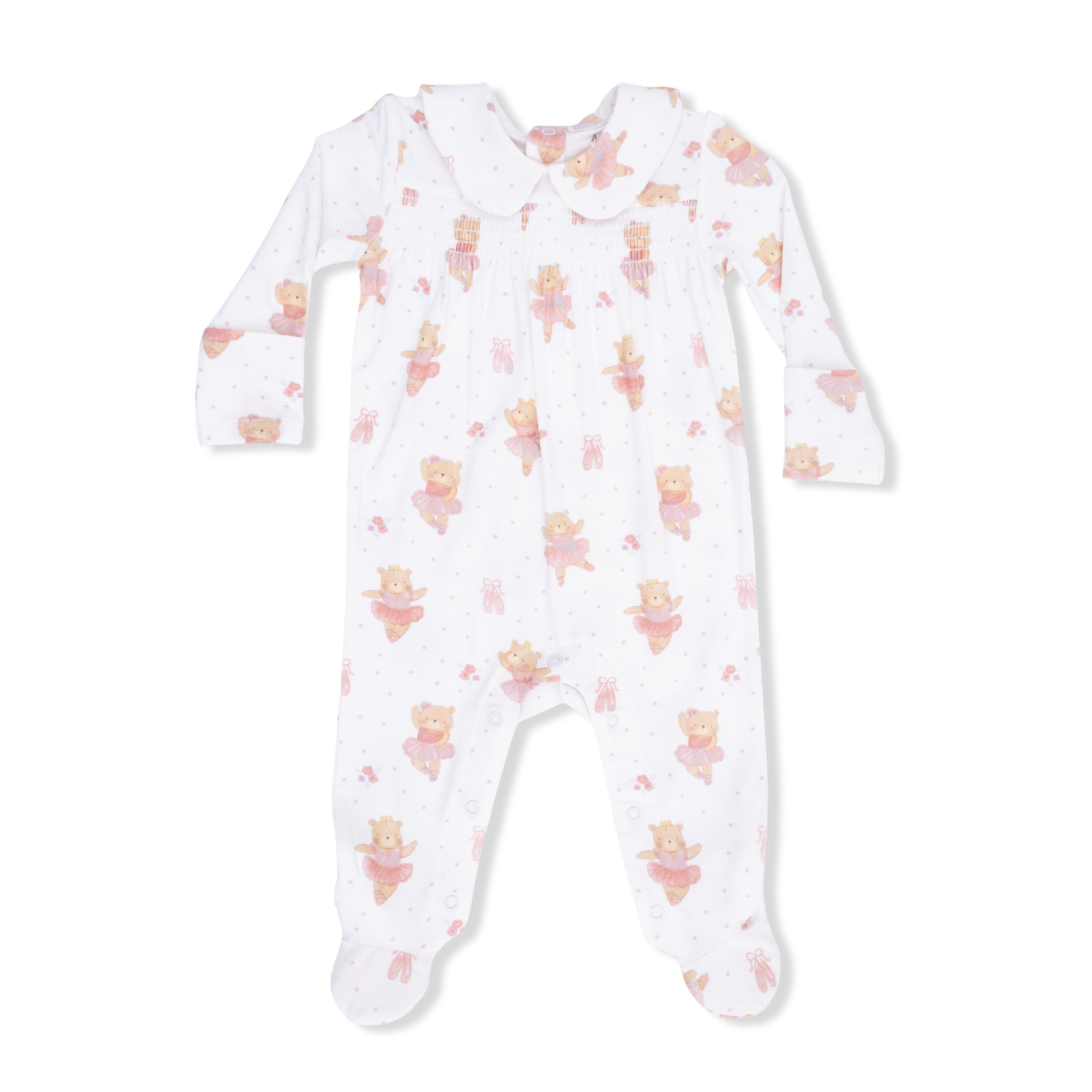 Smocked Zipper Footie - Teddy Bear Ballerina