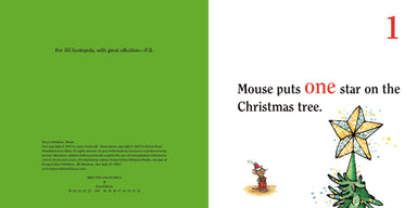A children's book spread showing the front and back covers. The left page is bright green with black text and small publisher details.