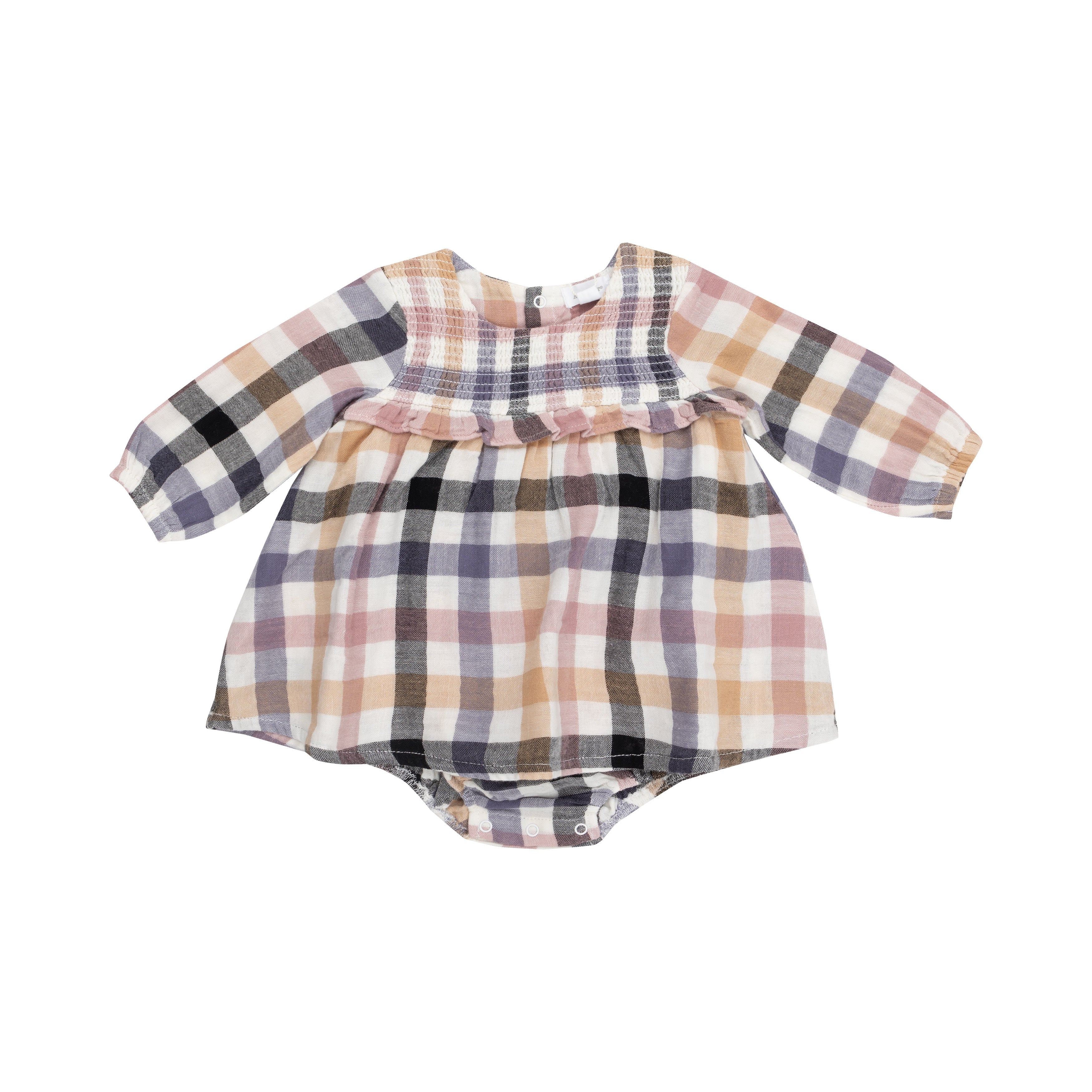 Smocked Skirted Bubble - Harvest Plaid