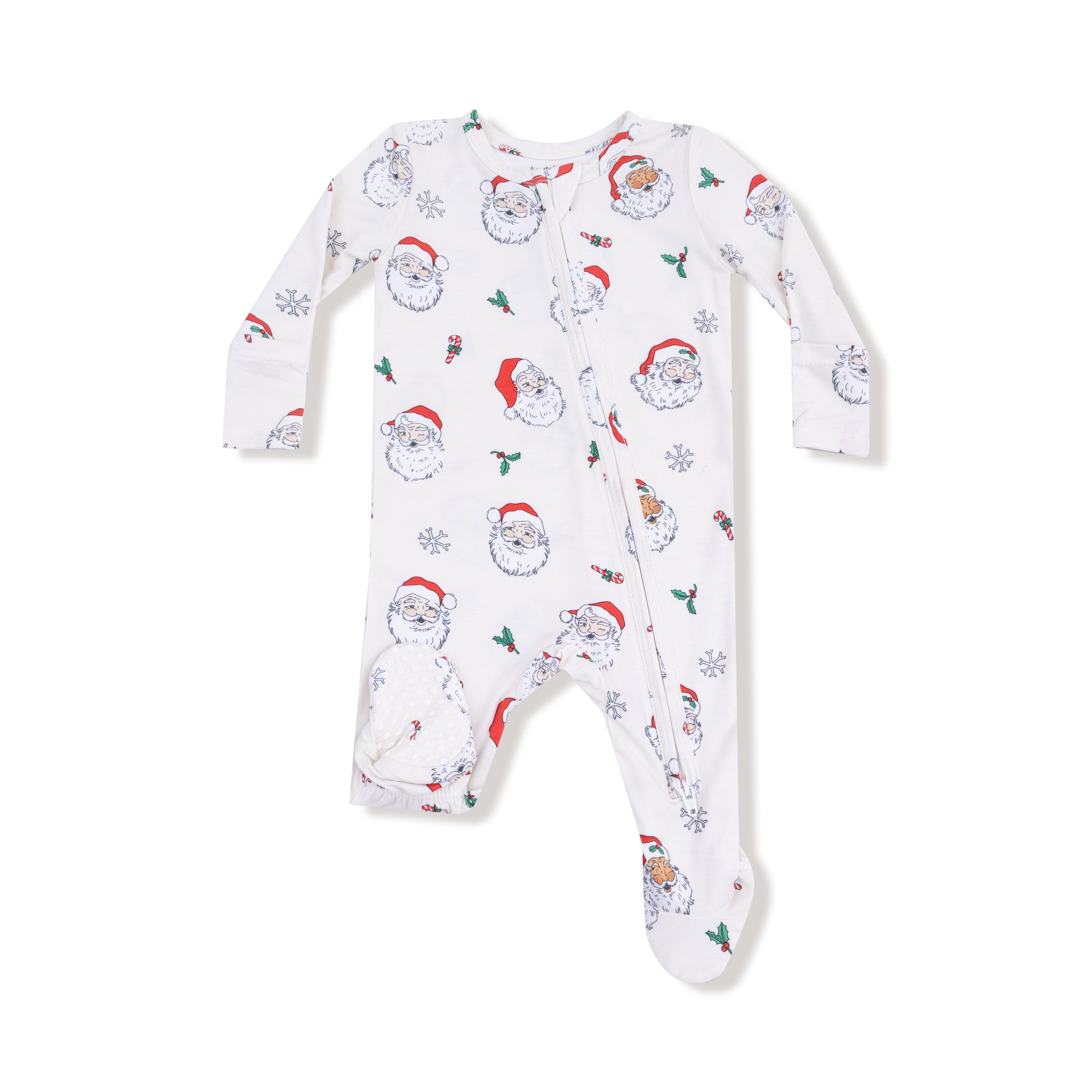 Zippered Footie - Vintage Santas White