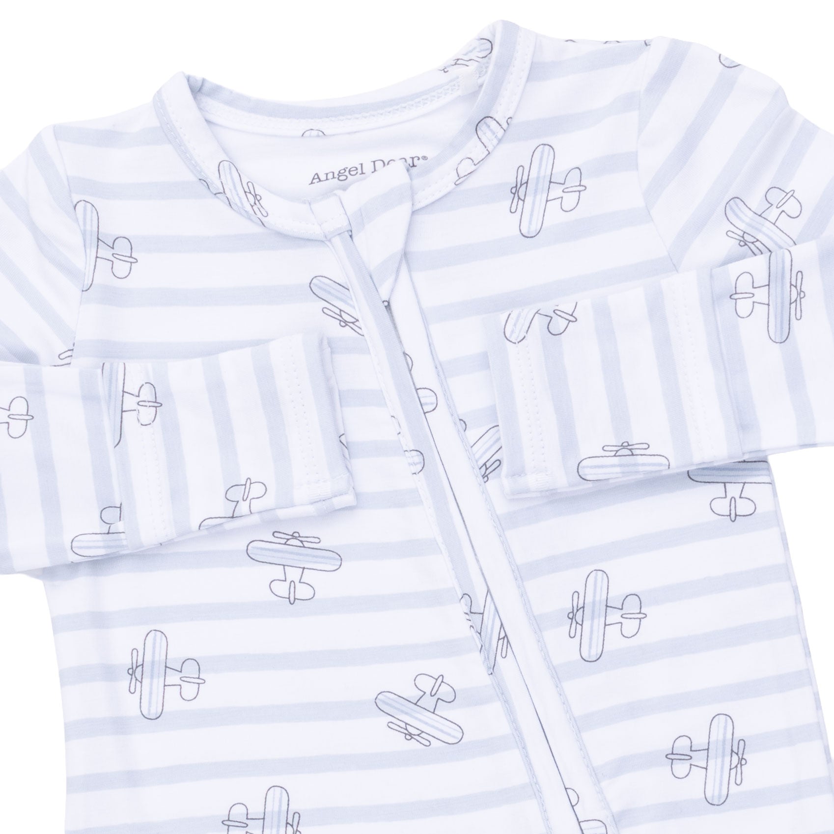 Baby outfit with airplane pattern on a white background