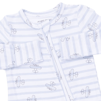 Baby outfit with airplane pattern on a white background