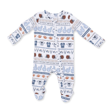 Baby sleeper with football pattern on a white background