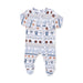 Baby sleeper with a football pattern on a white background