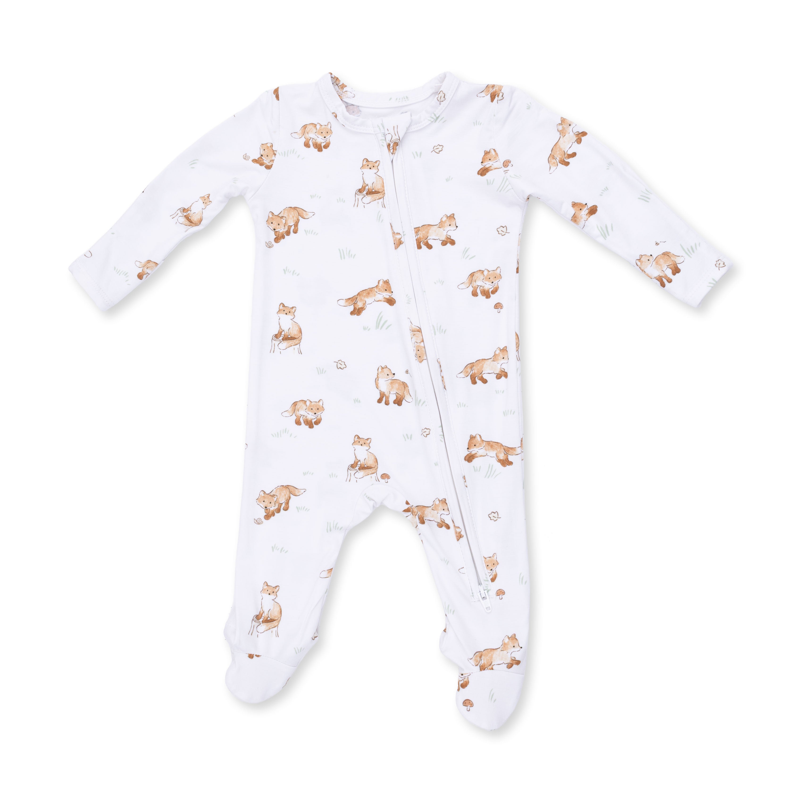 Baby onesie with animal print on a white background