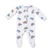 Baby onesie with monster truck pattern on a white background