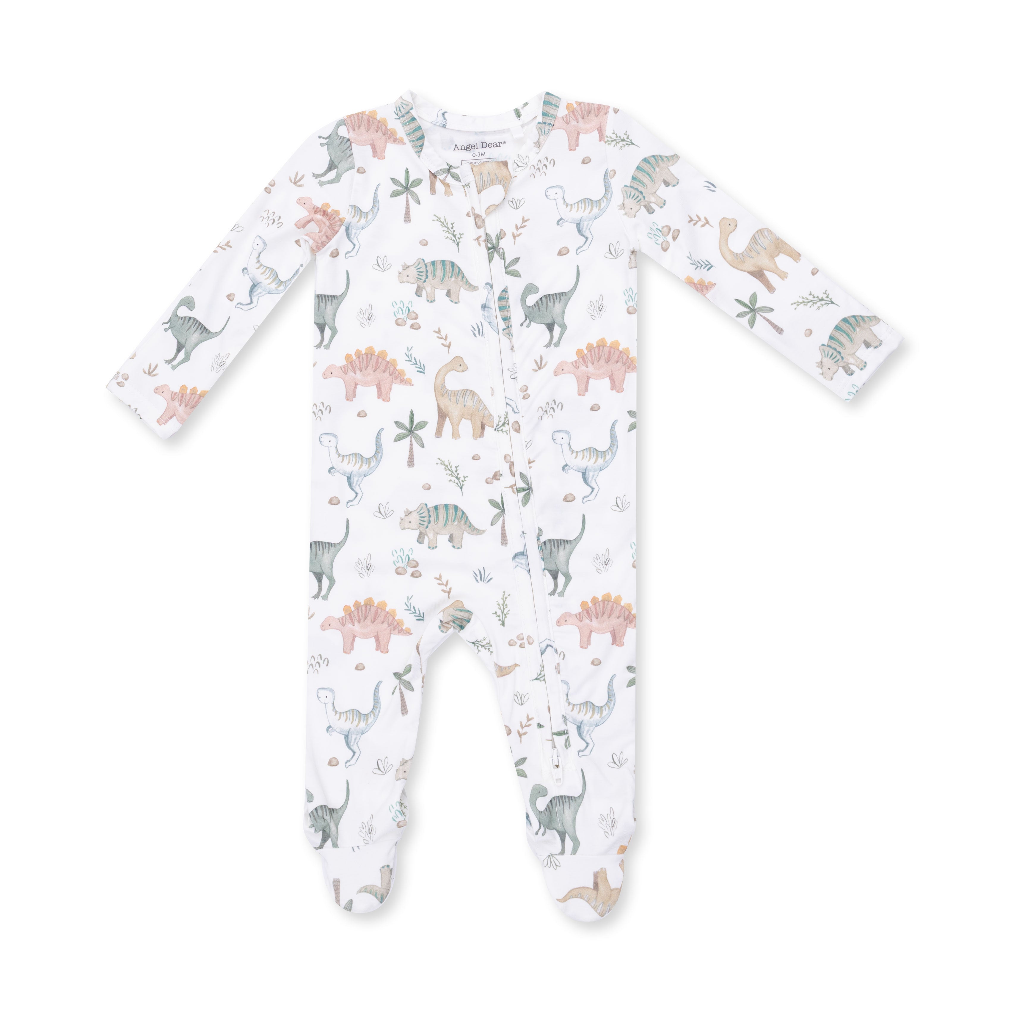Baby onesie with dinosaur pattern on a white background