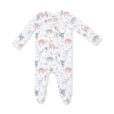 Baby onesie with dinosaur pattern on a white background