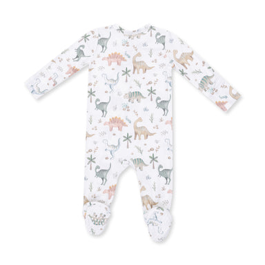 Baby onesie with dinosaur pattern on a white background