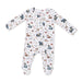 Baby onesie with woodland animal pattern on a white background