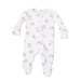 Baby onesie with dog pattern on a white background