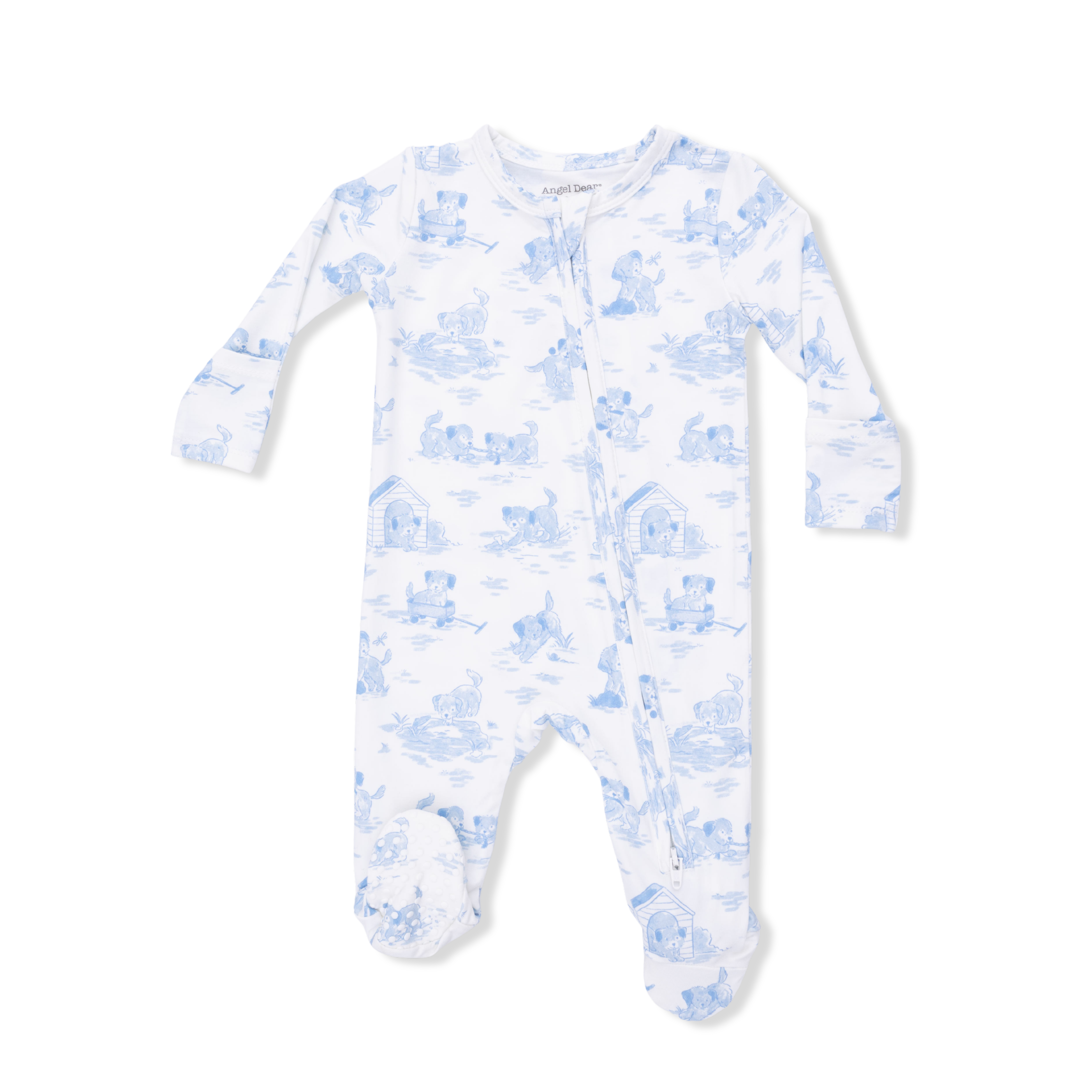 Zippered Footie - Puppy Toile Blue