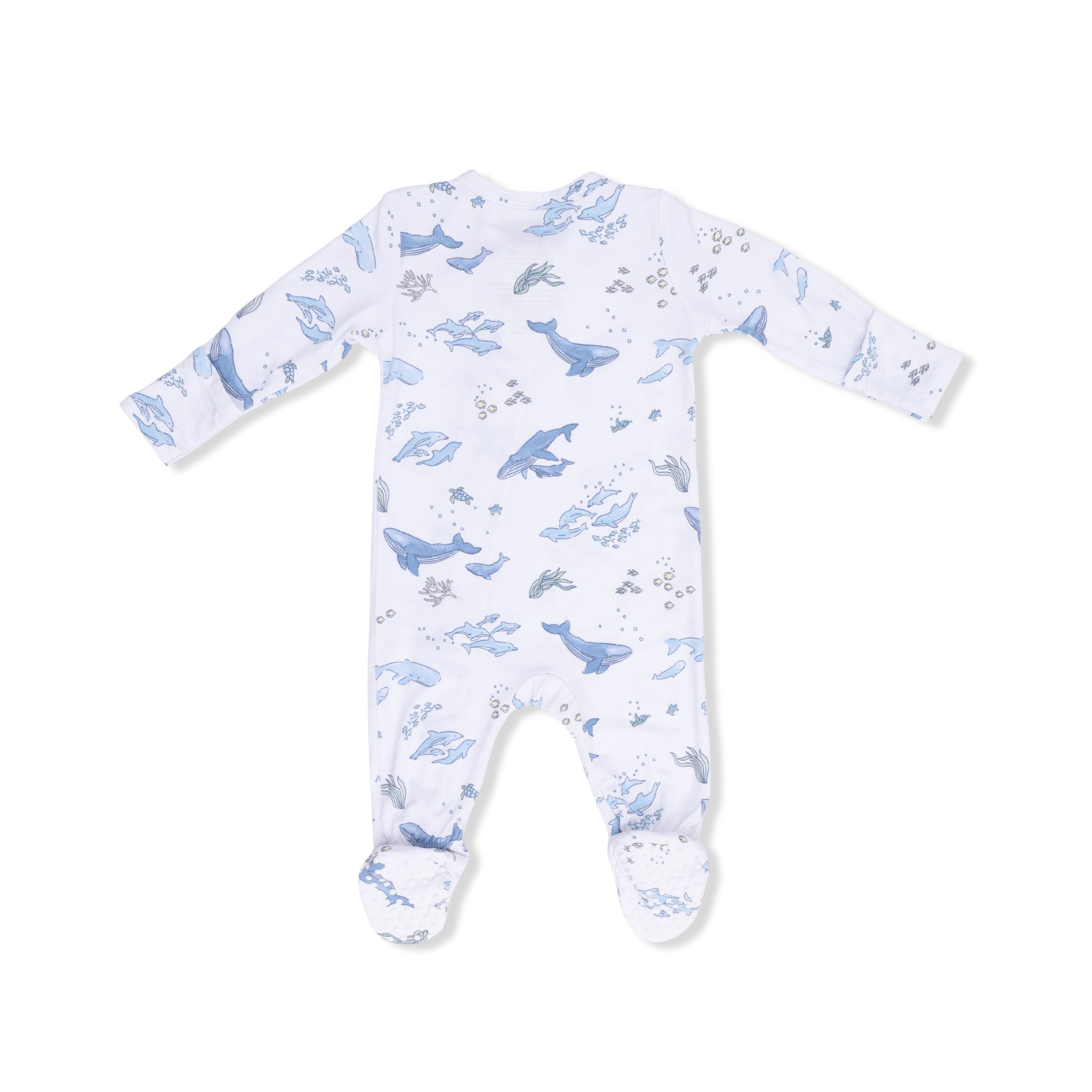 Zippered Footie - Watercolor Blue Whales