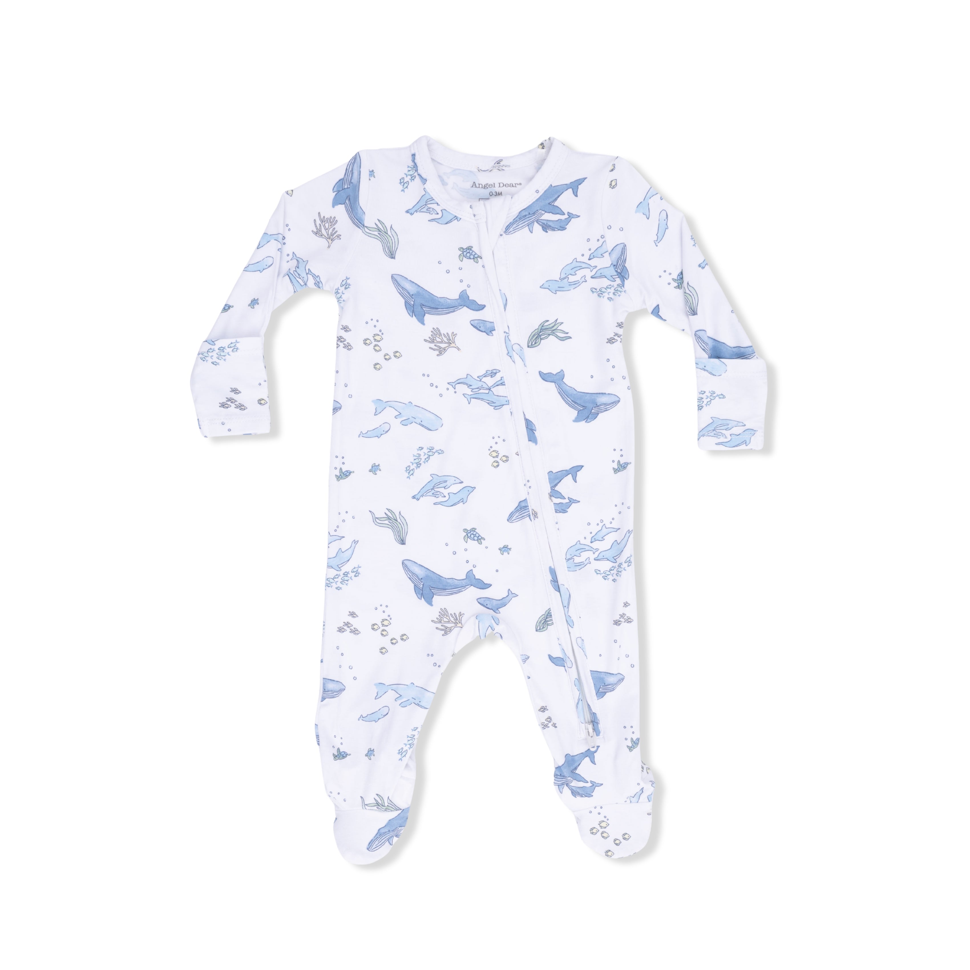 Zippered Footie - Watercolor Blue Whales