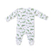Baby onesie with alligator pattern on a white background