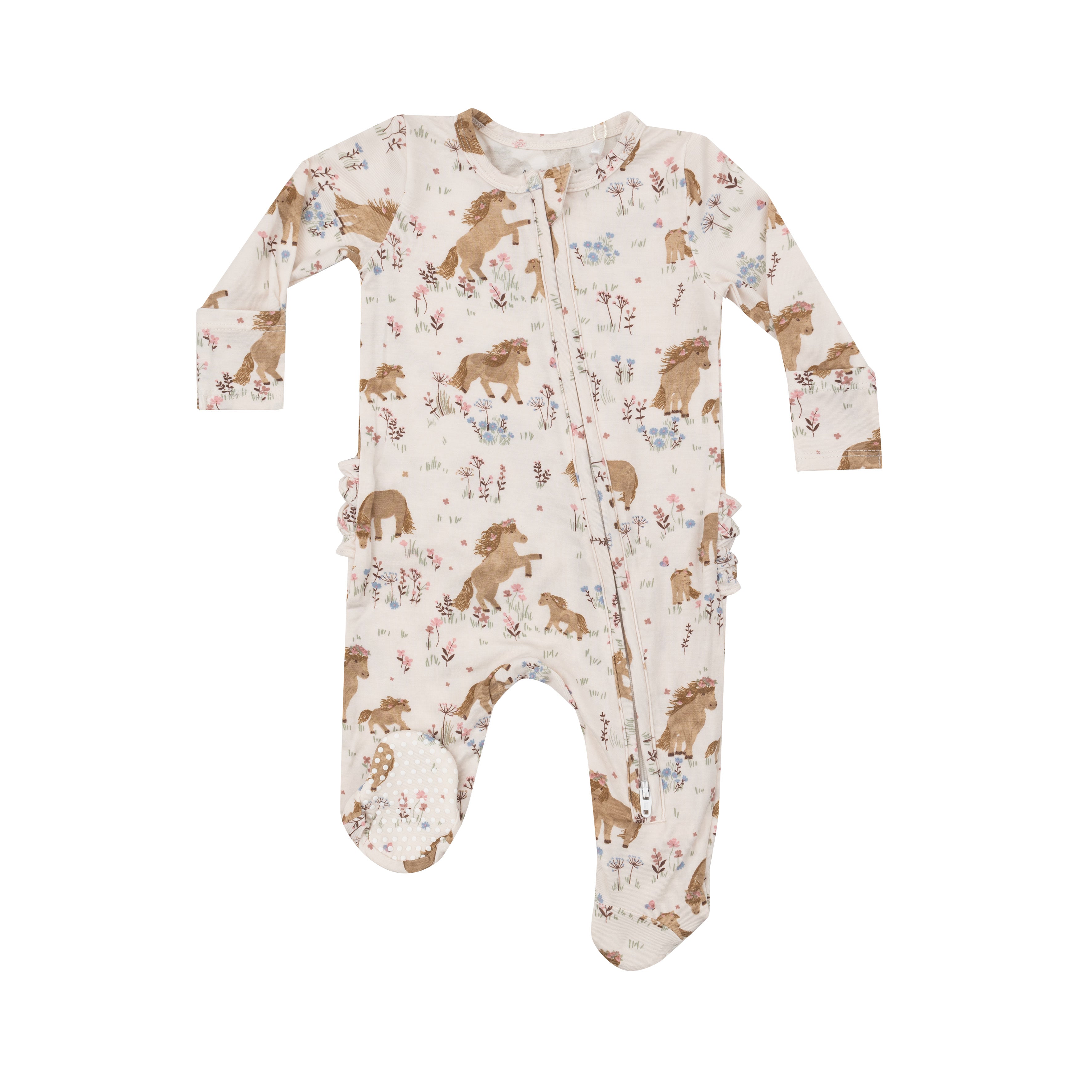 Ruffle Zippered Footie - Pretty Ponies