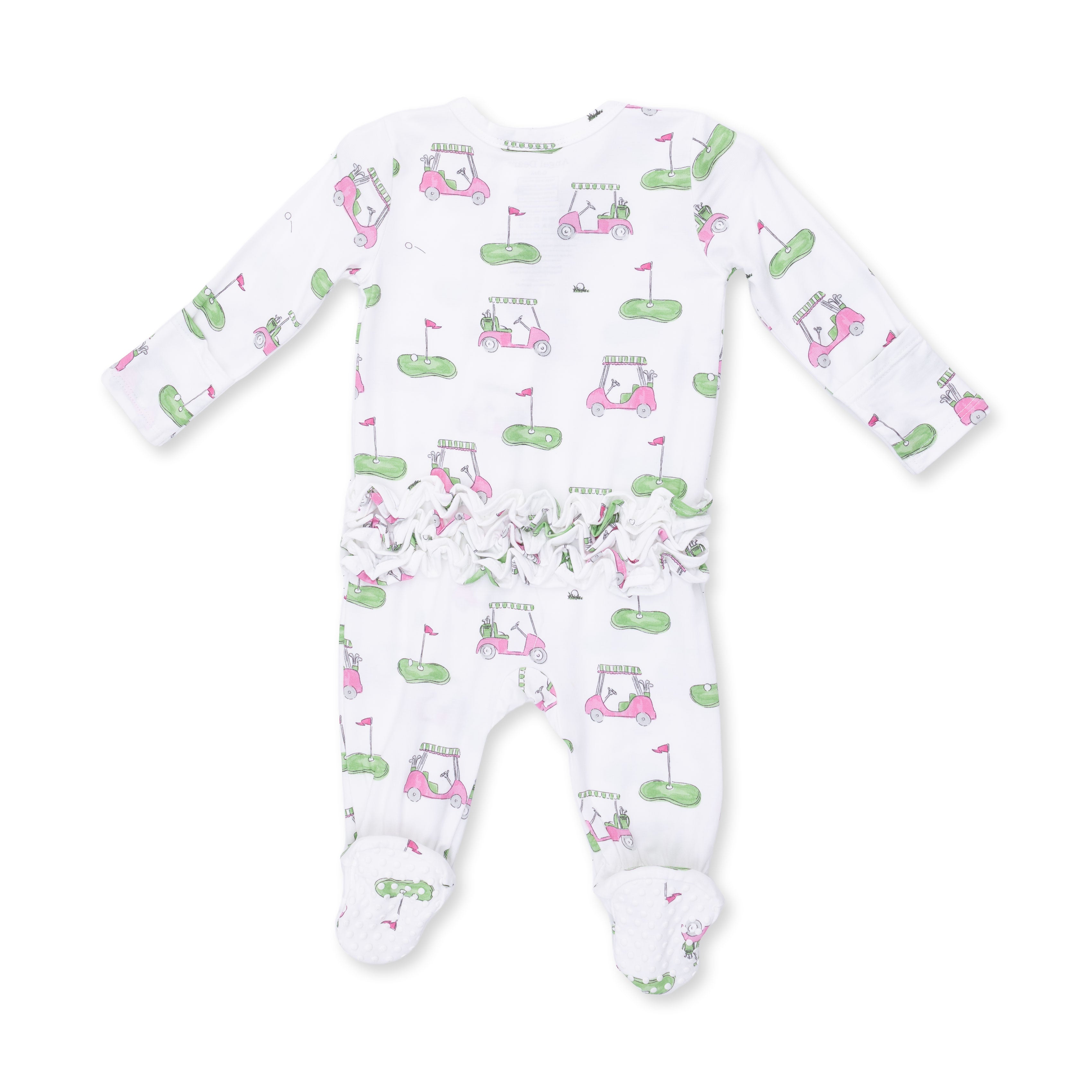 Ruffled Zippered Footie - Golf Carts Pink