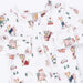 Patterned fabric with dogs and skiing equipment on a white background