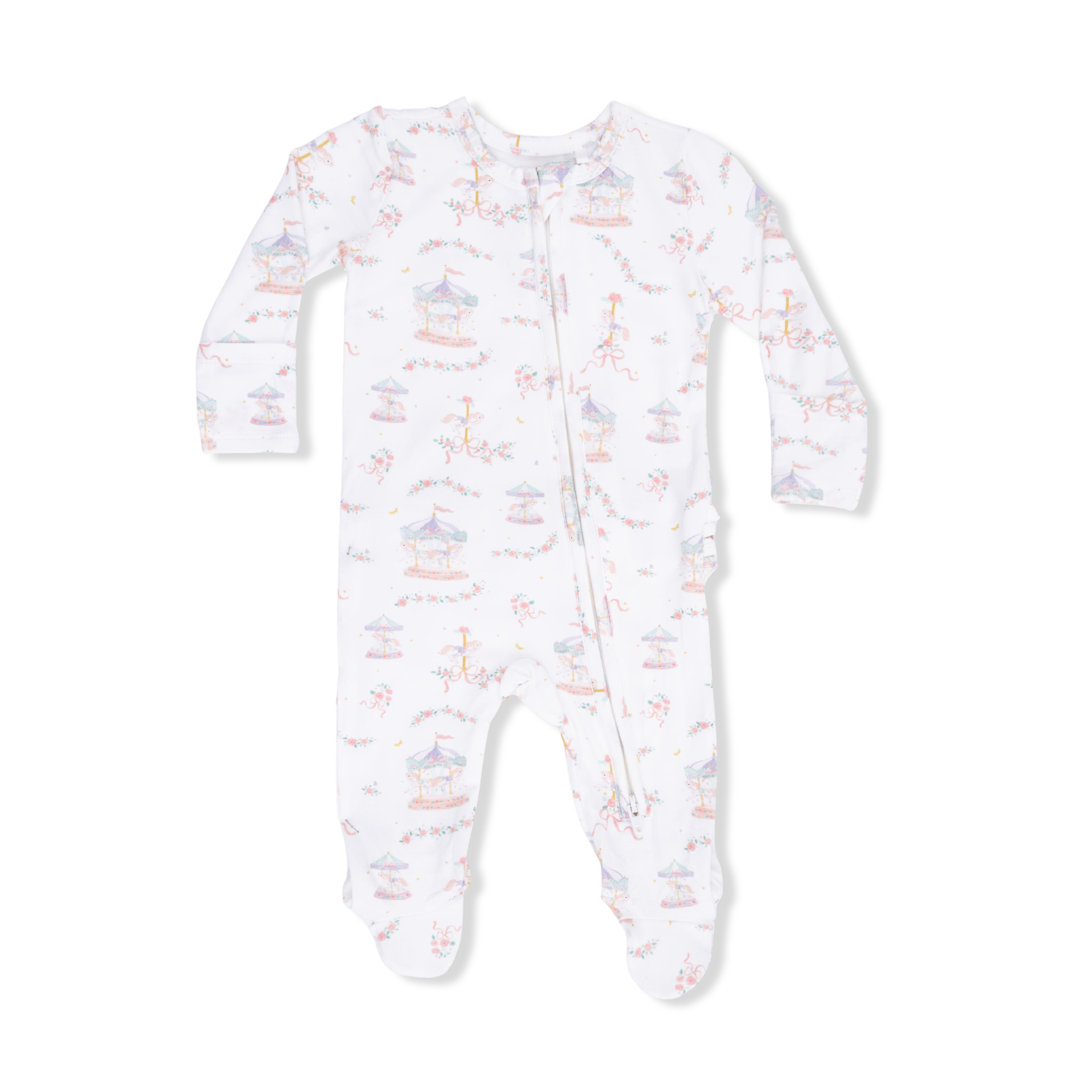 Zippered Ruffle Footie - Carousel With Bows