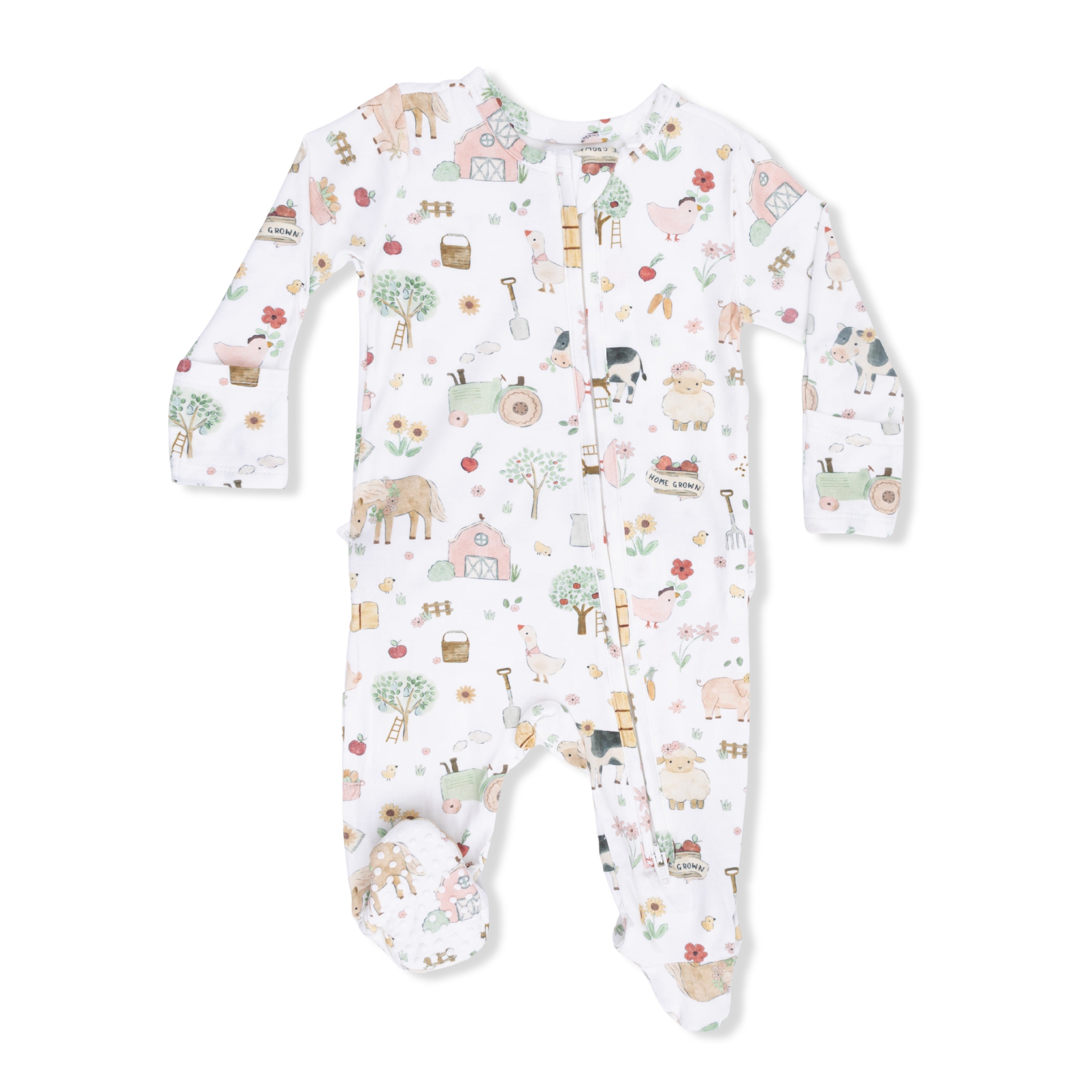 Zippered Ruffle Footie - Cute Farm Animals
