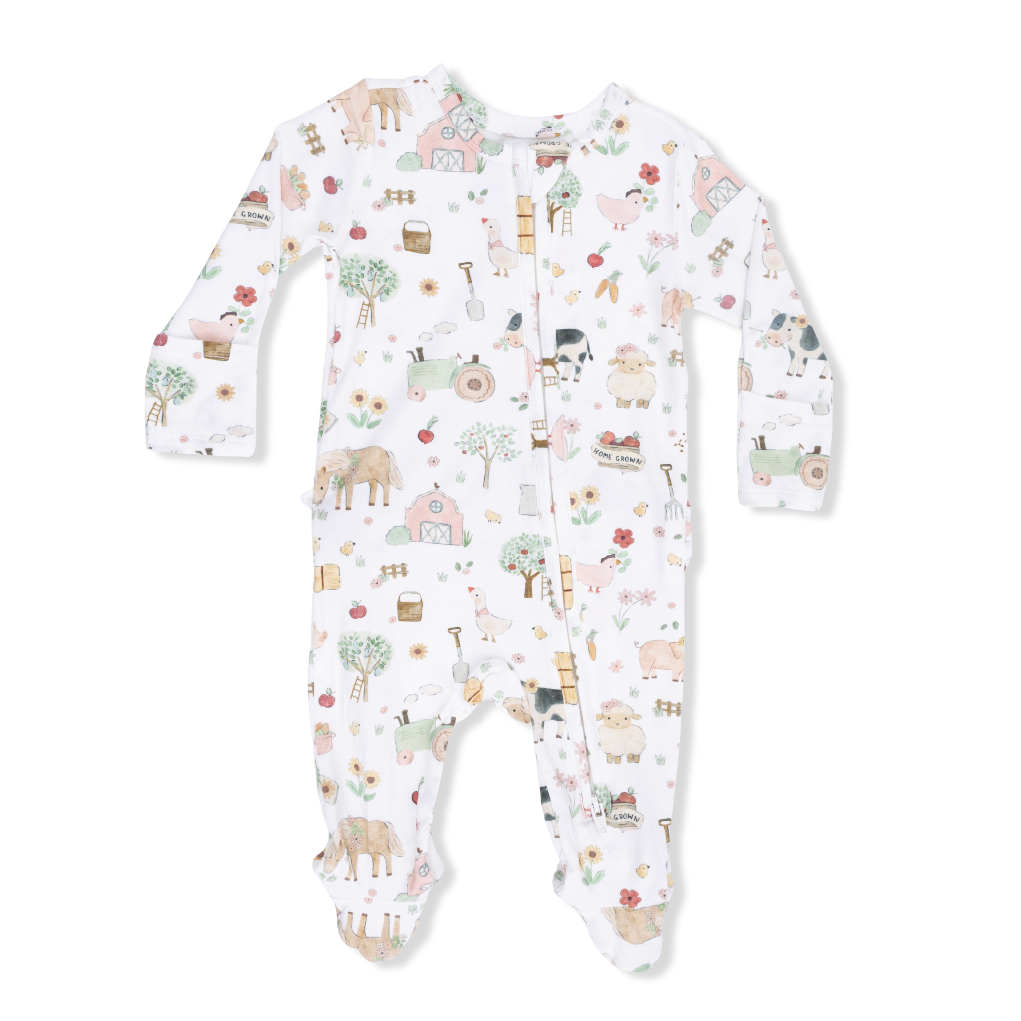 Zippered Ruffle Footie - Cute Farm Animals