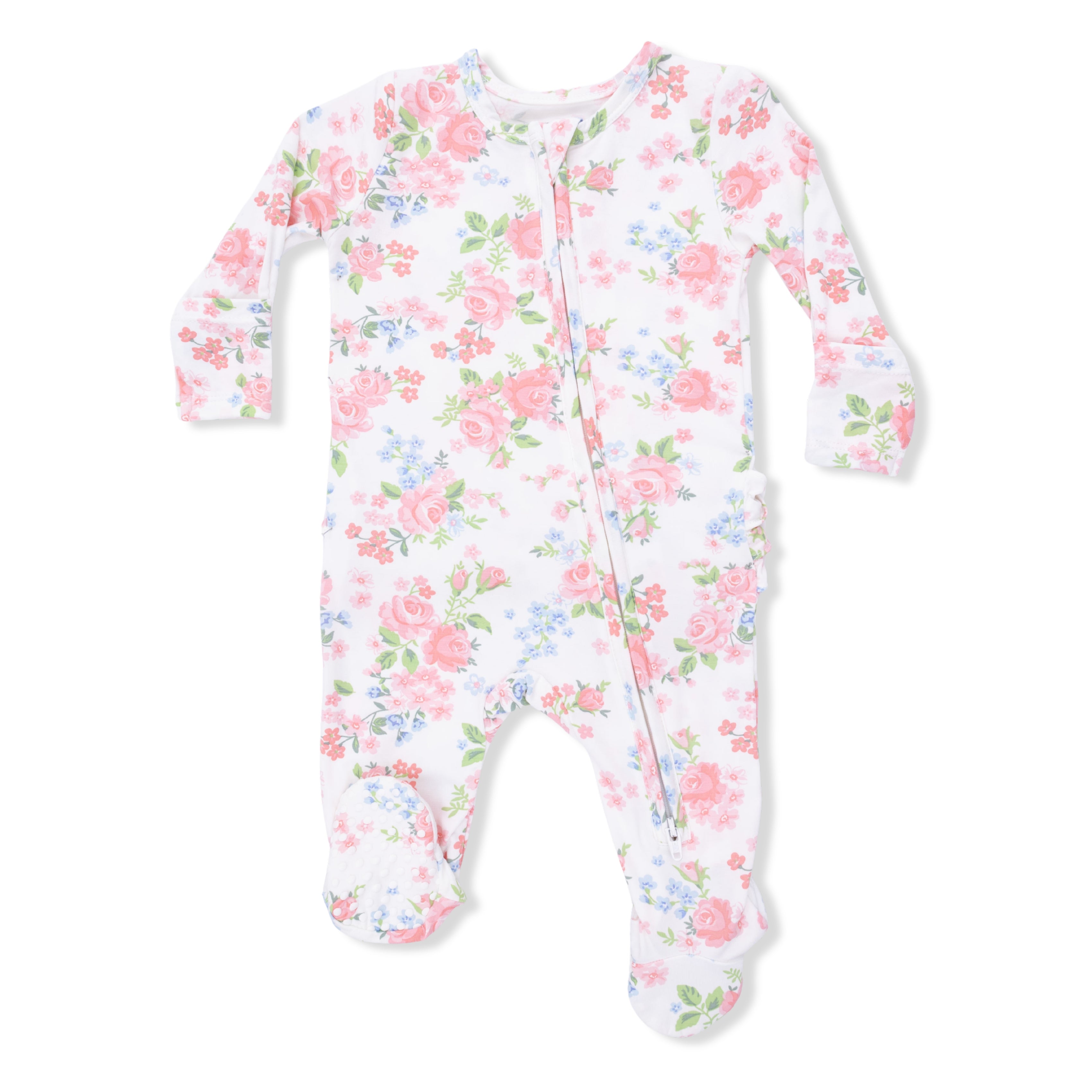 Zippered Ruffle Footie - Cute Little Roses