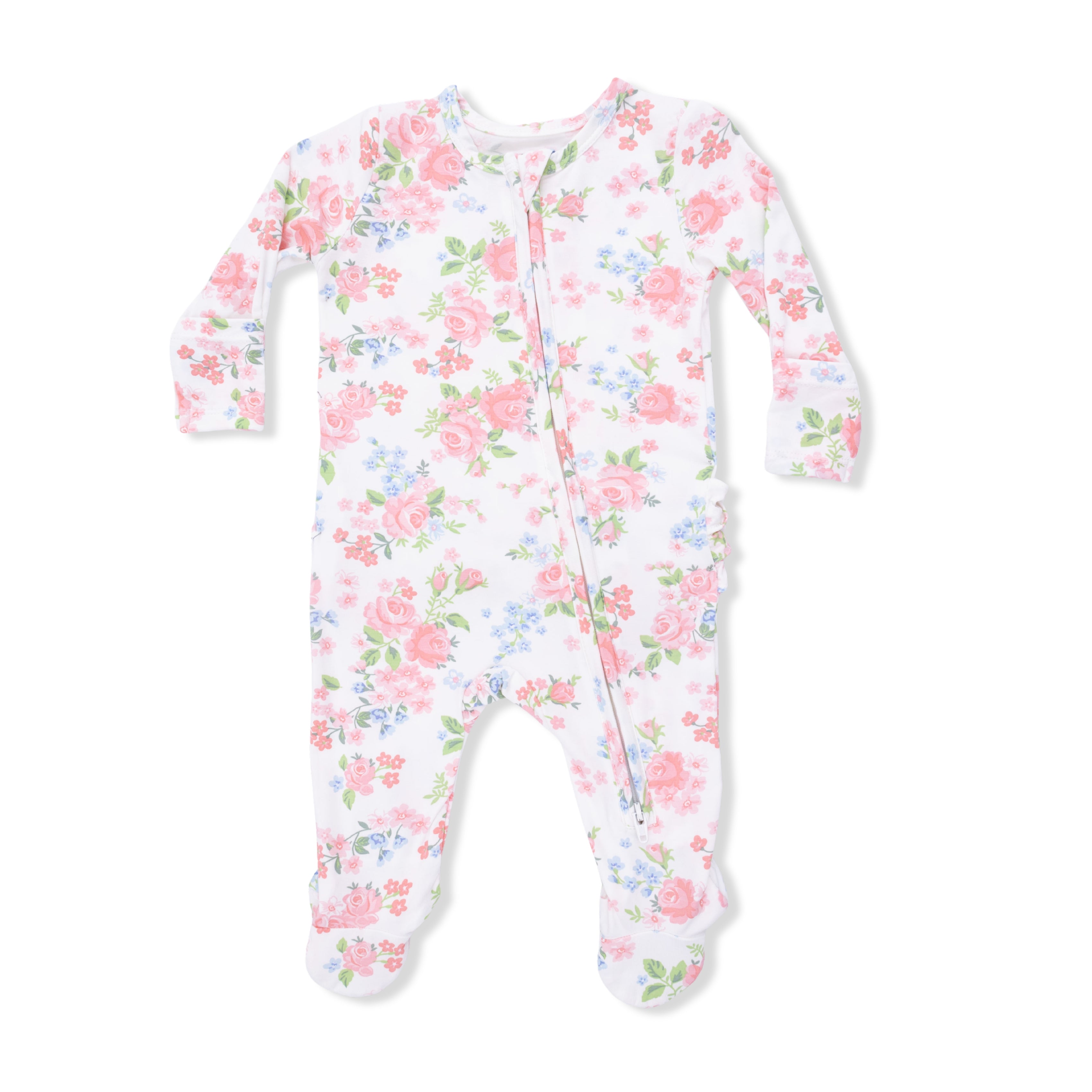 Zippered Ruffle Footie - Cute Little Roses