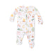 Baby onesie with camping pattern on a white background