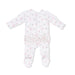 Baby footie with floral pattern on a white background