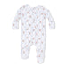 Baby footie with floral pattern on a white background