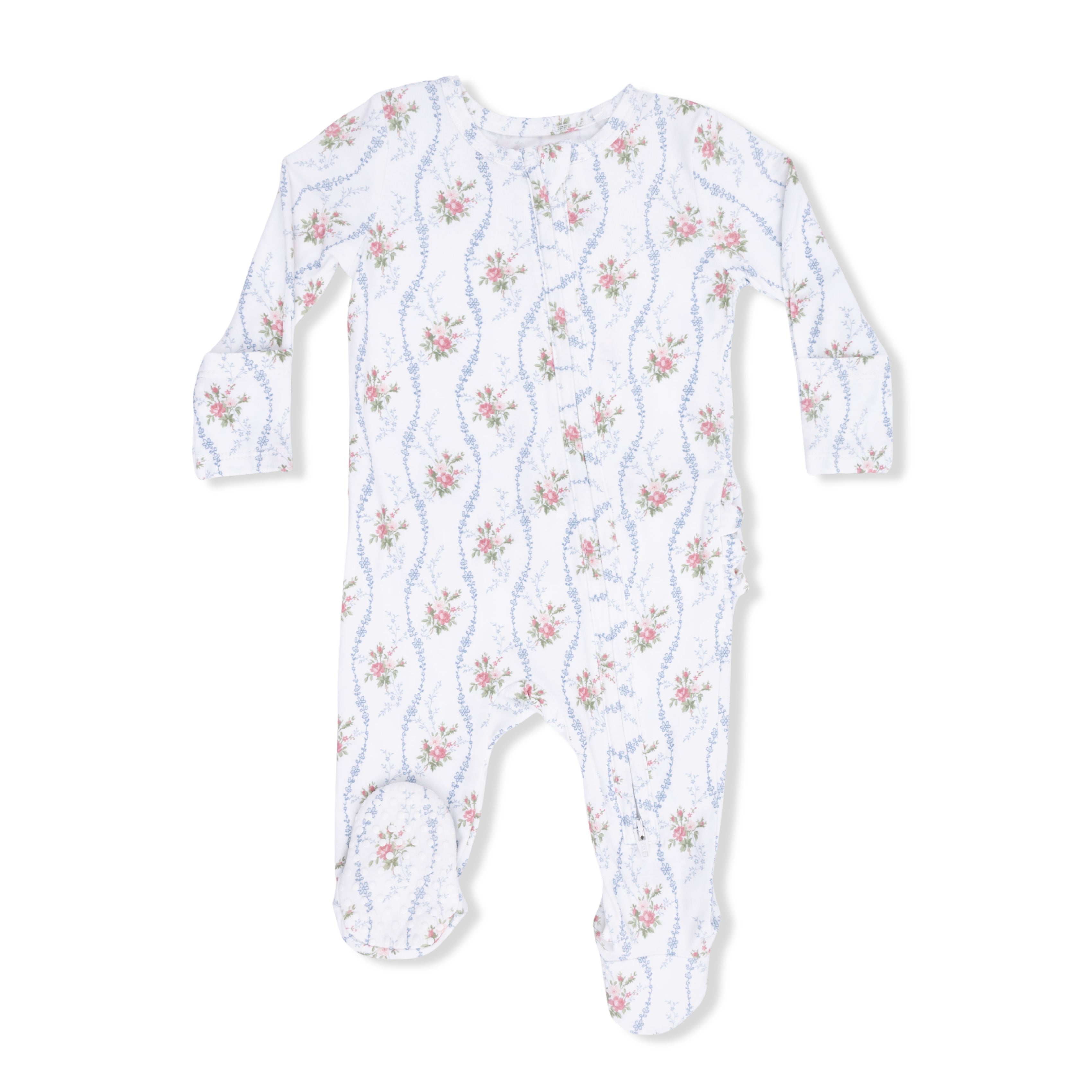 Baby onesie with floral pattern on a white background