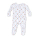 Baby footie with floral pattern on a white background