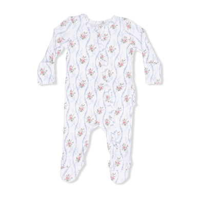 Baby onesie with floral pattern on a white background
