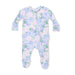 Hydrangea patterned baby footie on a white background