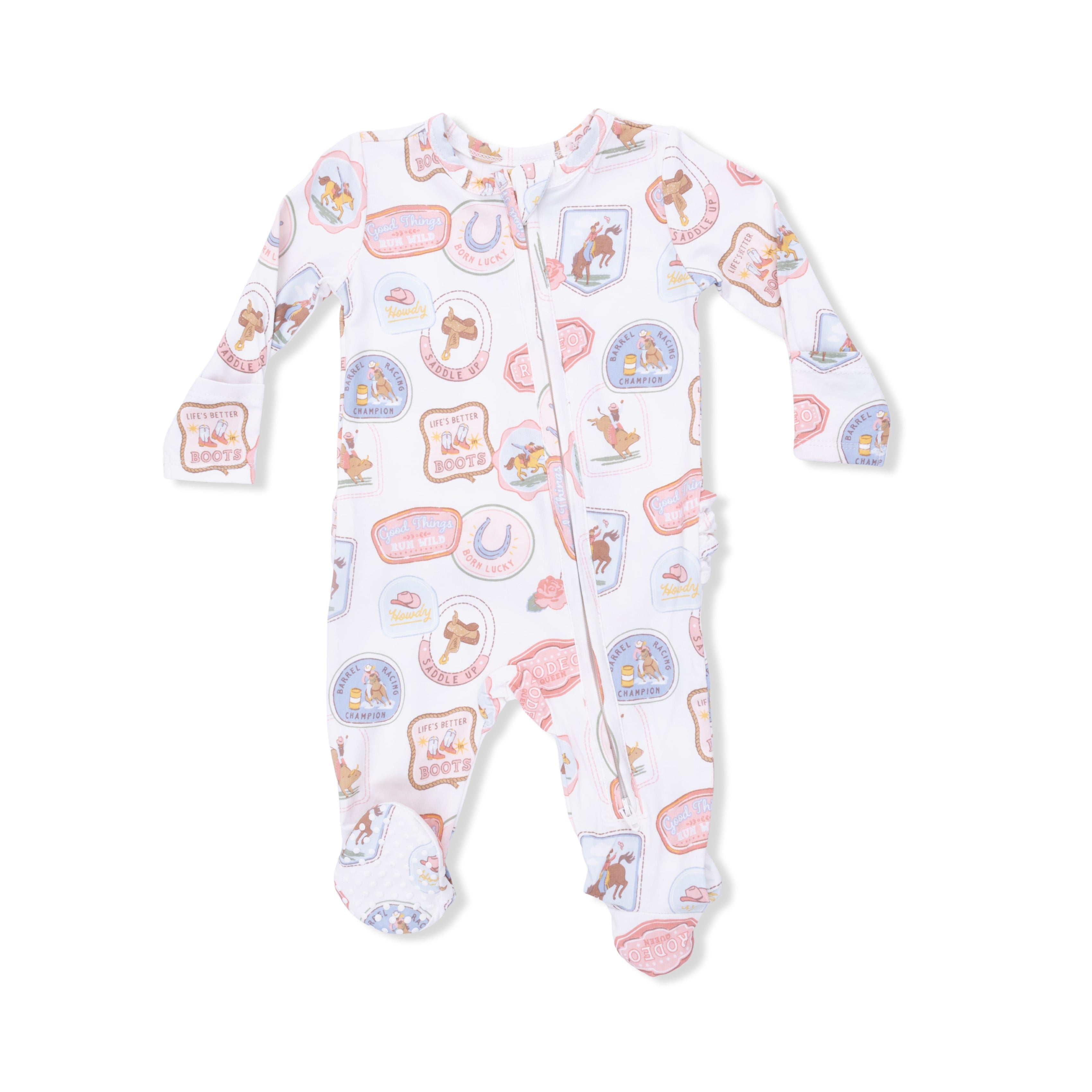Zippered Ruffle Footie - Rodeo Patches