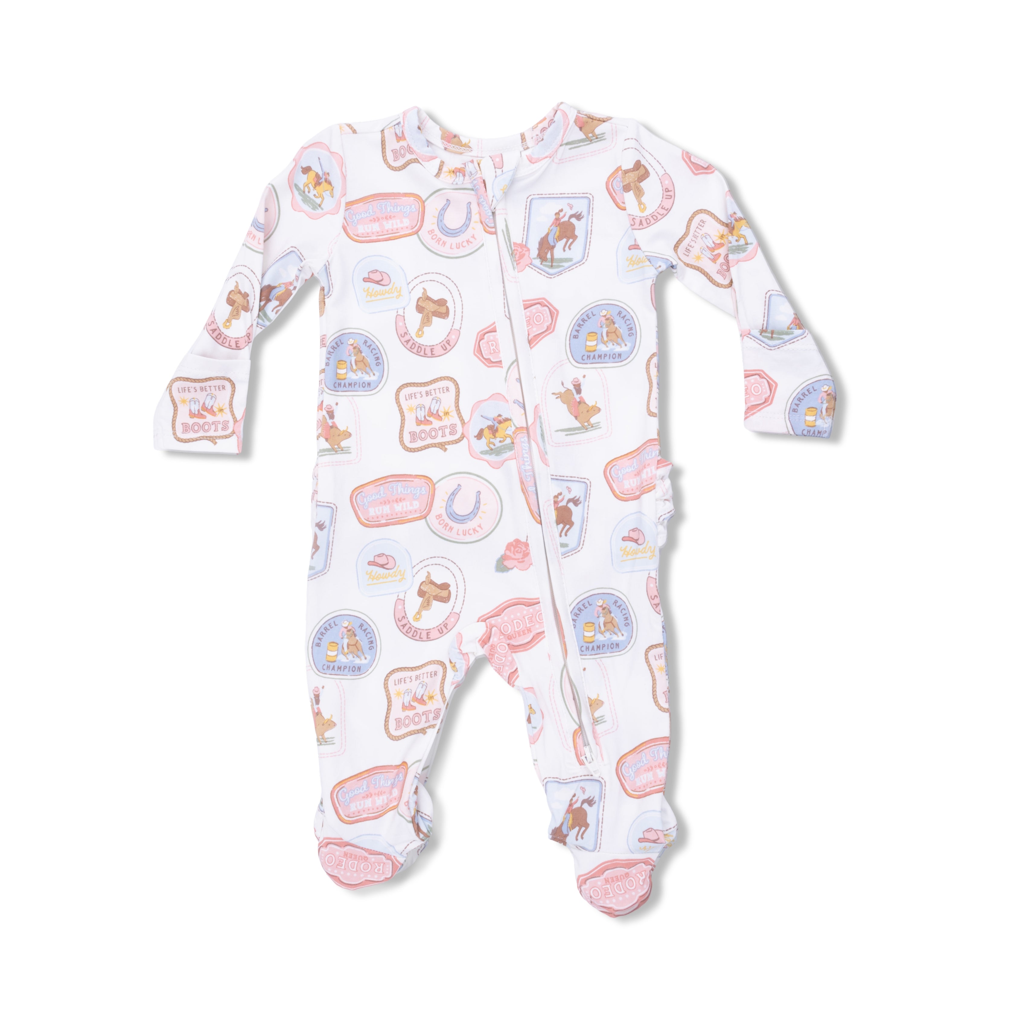 Zippered Ruffle Footie - Rodeo Patches