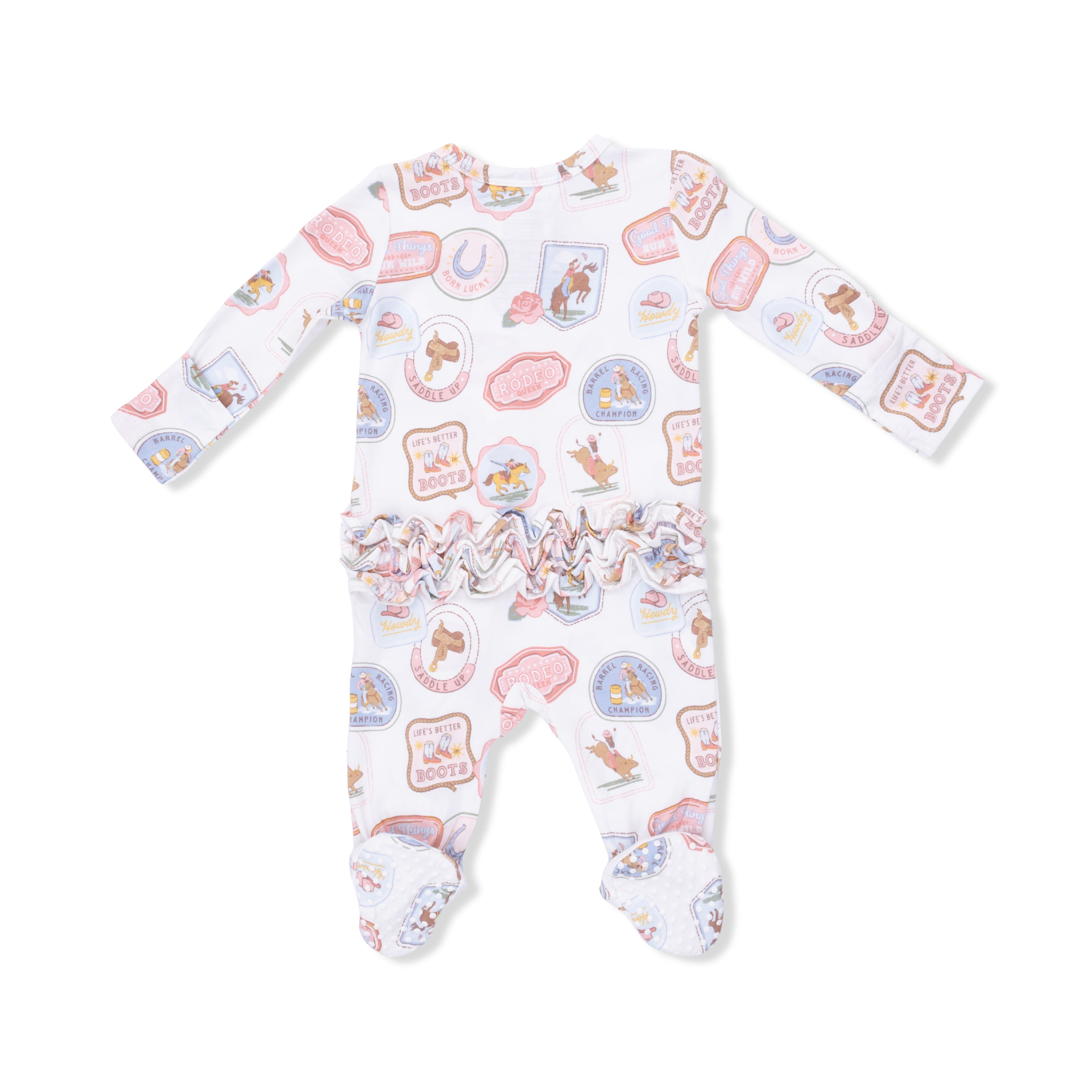 Zippered Ruffle Footie - Rodeo Patches