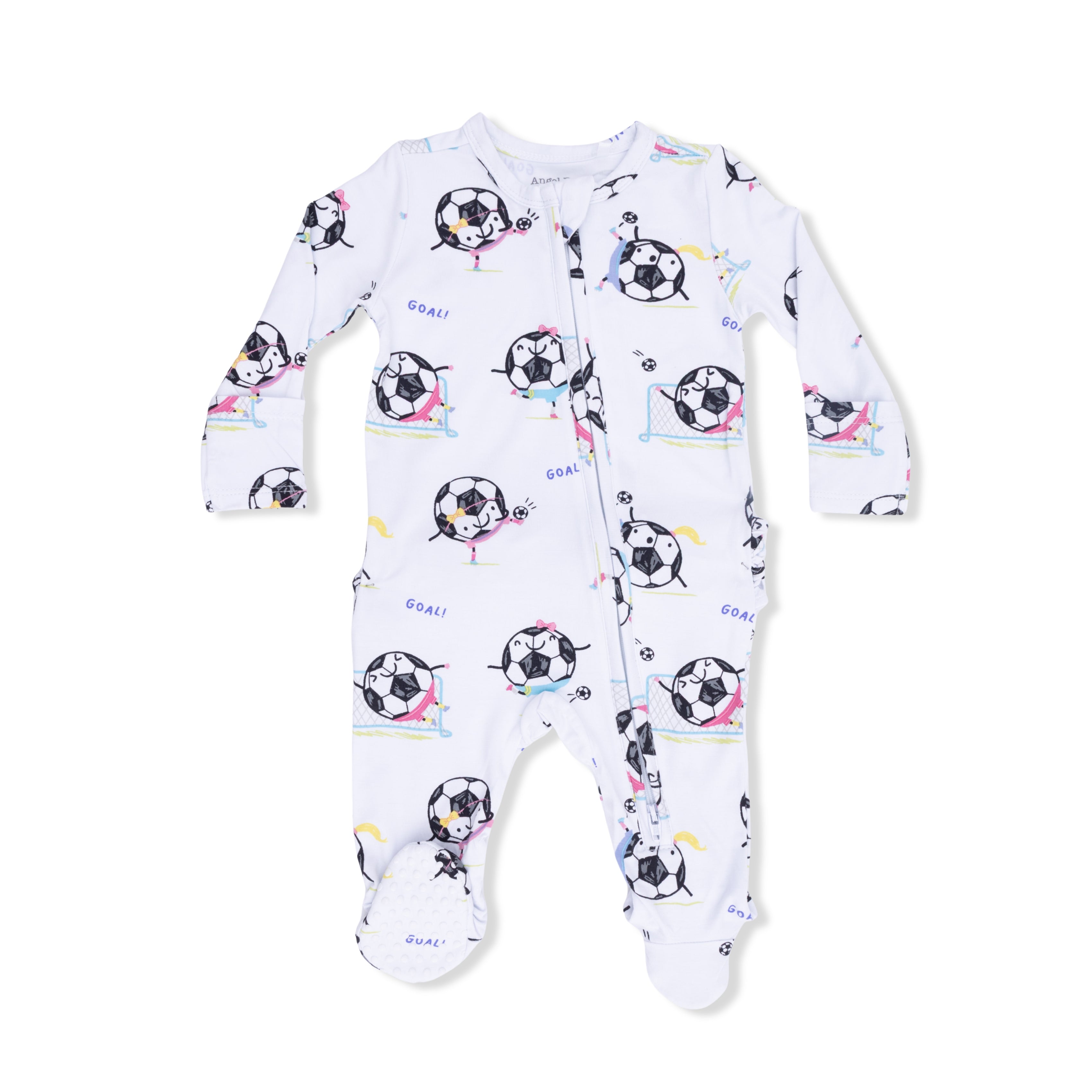 Zippered Ruffle Footie - Soccer Balls Pink