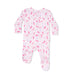 Baby footie with cherry pattern on a white background