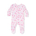 Baby  footie with pink cherry pattern on a white background